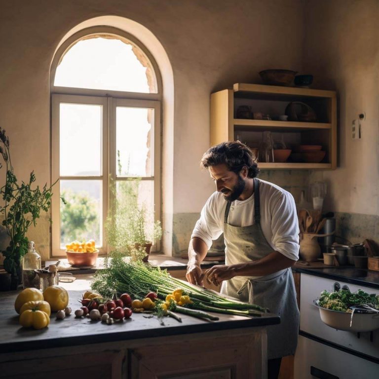 Italian man cooking in his Sicilian home