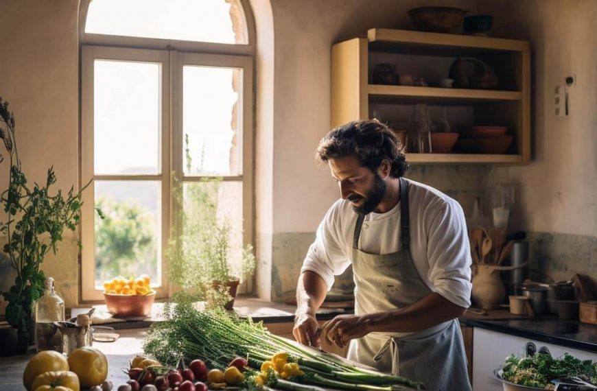 Italian man cooking in his Sicilian home